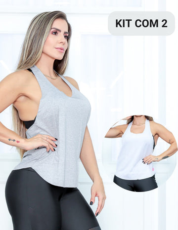 Kit com 2 Camisetas Fitness em Viscolycra Estilo Nadador