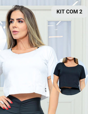 Kit com 2 Croppeds Versáteis Básico Feminino Fitness e Casual