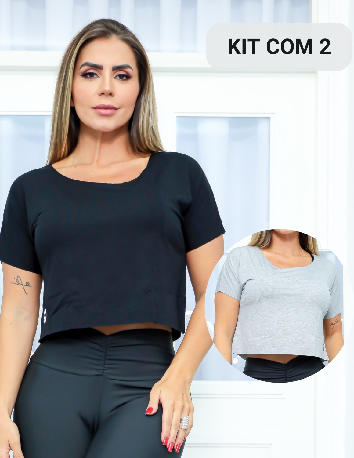Kit com 2 Croppeds Feminino para Academia com Mangas