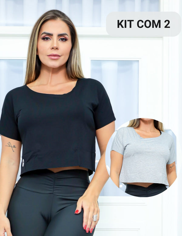 Kit com 2 Croppeds Feminino para Academia com Mangas