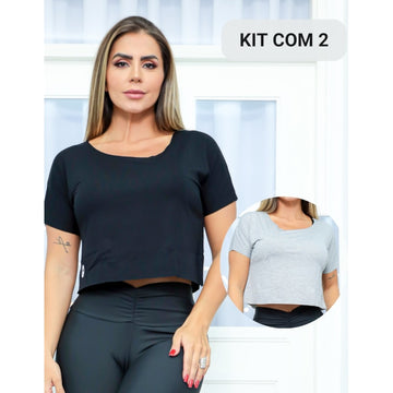 Kit com 2 Croppeds Feminino para Academia com Mangas