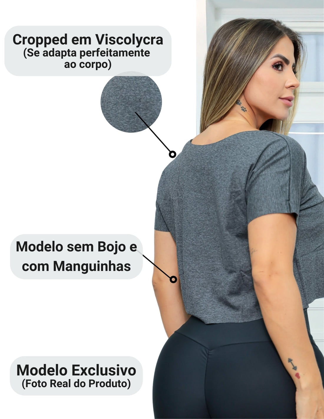 Kit 2 Croppeds Feminino em Viscolycra Manga Curta