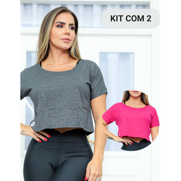 Kit 2 Croppeds Feminino em Viscolycra Manga Curta