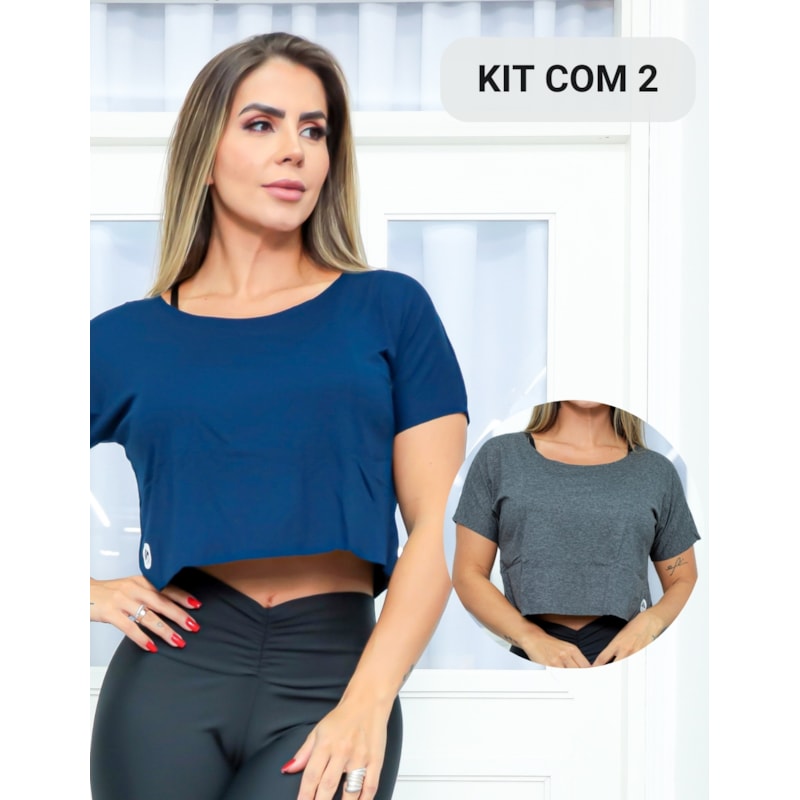 Kit com 2 Croppeds Camiseta Curta Feminina Esportivo com Manguinhas