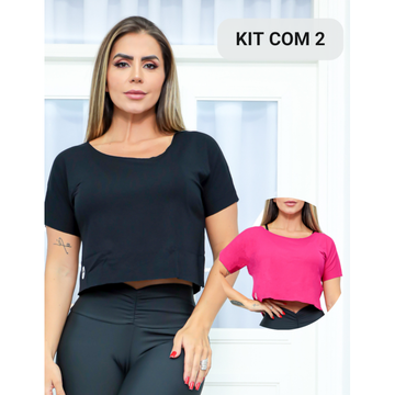 Kit Fitmoda com 2 Croppeds Tops Feminino Academia Fitness Verão
