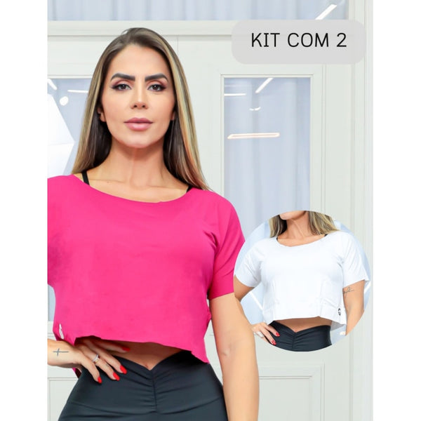 Kit 2 Blusa Cropped Básico Feminino Fitness Academia