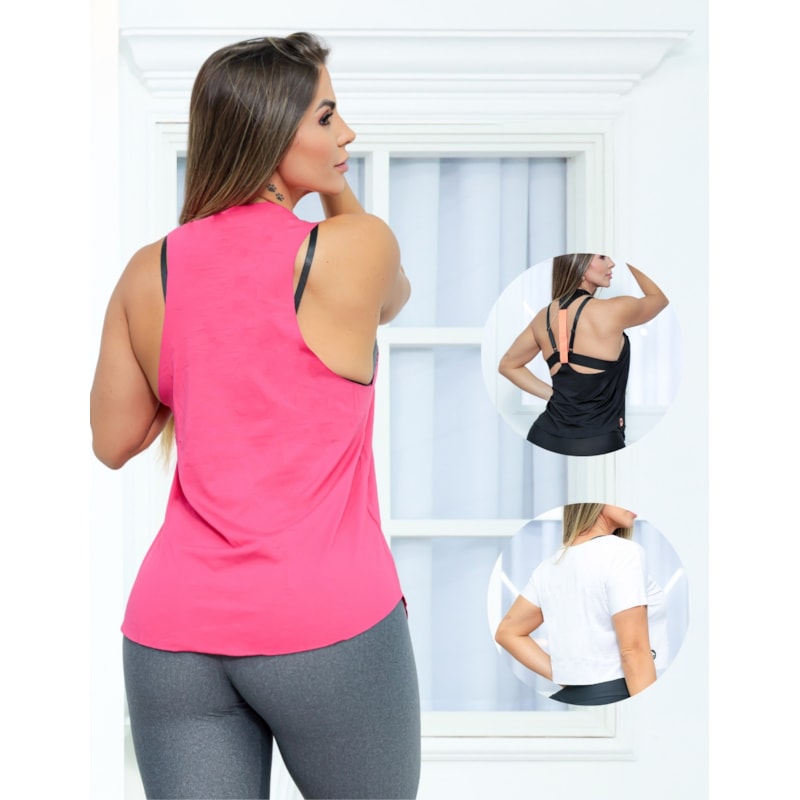 Kit 3 Regatas Blusinha Cropped Fitness Feminina Corrida Academia
