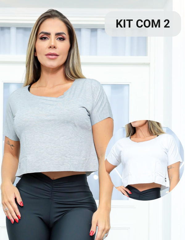 Kit com 2 Croppeds Tops Versáteis Feminino em Viscolycra