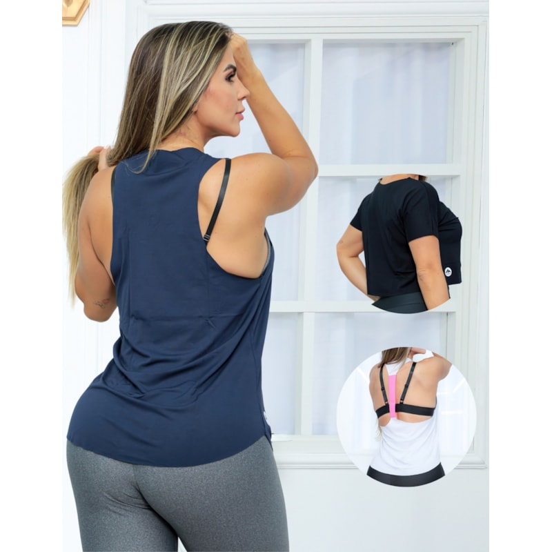 Kit com 3 Blusinhas Regata Cropped para Academia Feminina Corrida