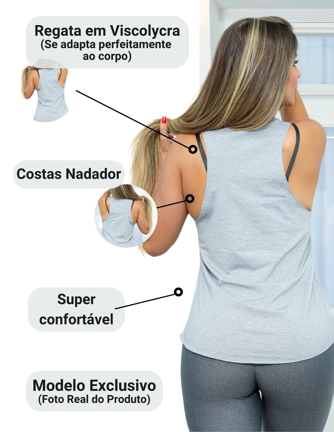 Kit com 3 Blusas Regatas Feminina Mullet Fitmoda sem Mangas