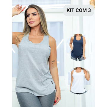 Kit com 3 Blusas Regatas Feminina Mullet Fitmoda sem Mangas