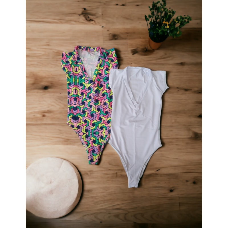 Kit com 2 Bodys Feminino sem Bojo e com Manguinhas