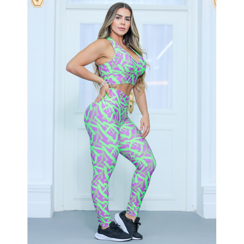 Conjunto Estampado Feminino Calça Empina Bumbum e Cropped com Bojo