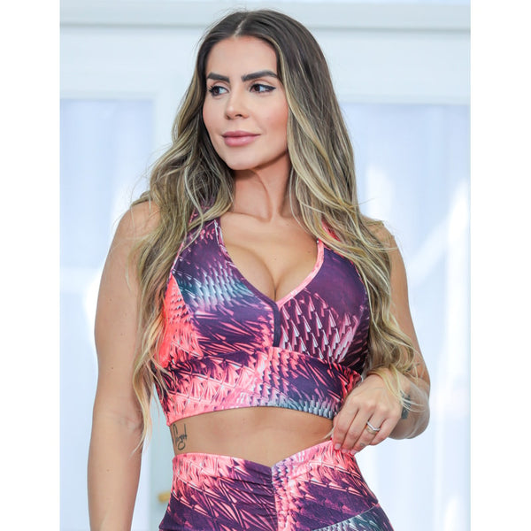 Cropped Feminino em Suplex Estampado com Bojo Removível