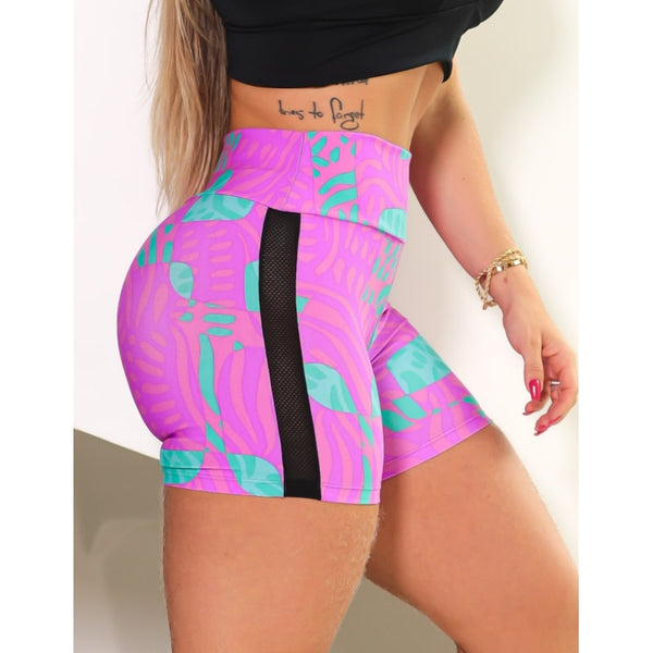 Shortinho Curto Feminino Estampado com Tela para Academia
