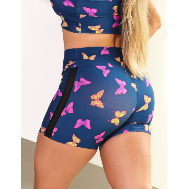 Short Fitness Feminino em Suplex Estampado com Tela nas Laterais