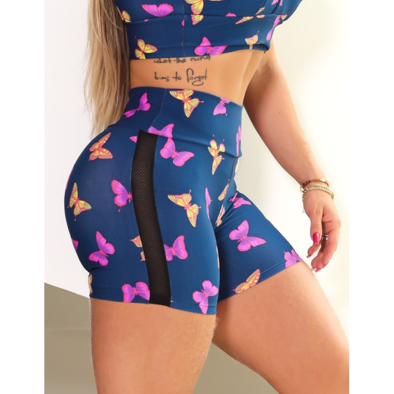 Short Fitness Feminino em Suplex Estampado com Tela nas Laterais