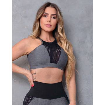 Cropped Feminino para Academia com Tela de Poliamida sem Bojo