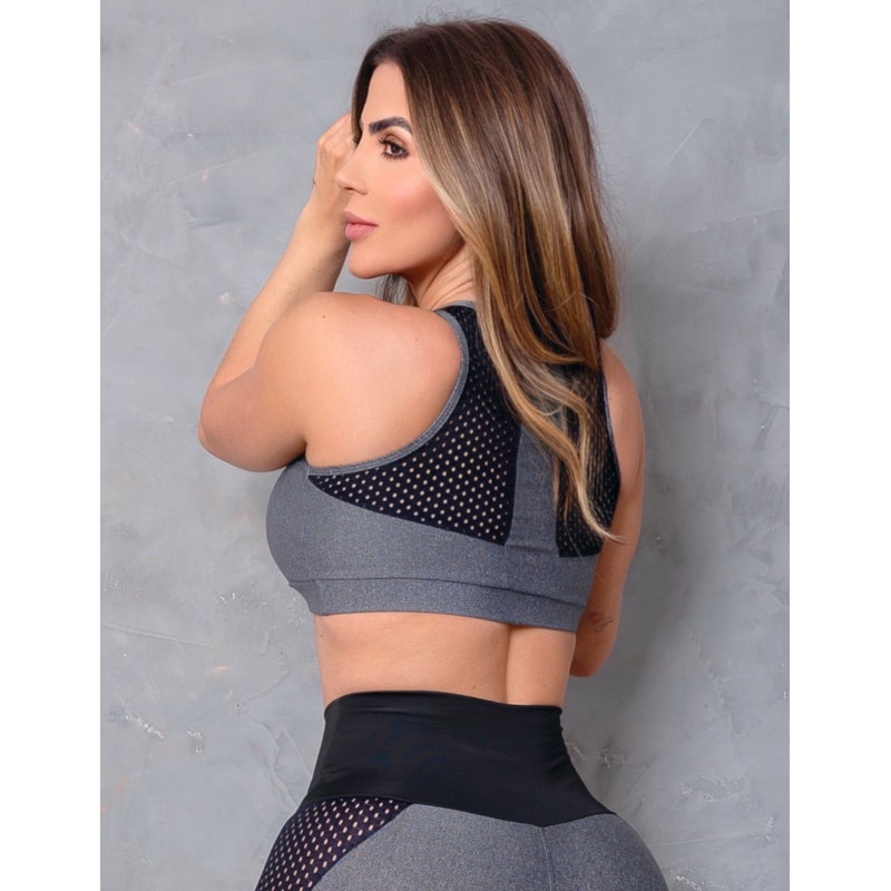 Cropped Feminino para Academia com Tela de Poliamida sem Bojo