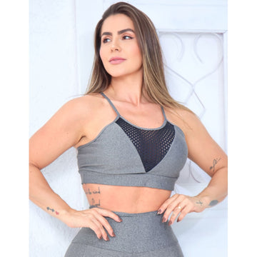 Cropped Fitness Feminino com Bojo Removível e Tela