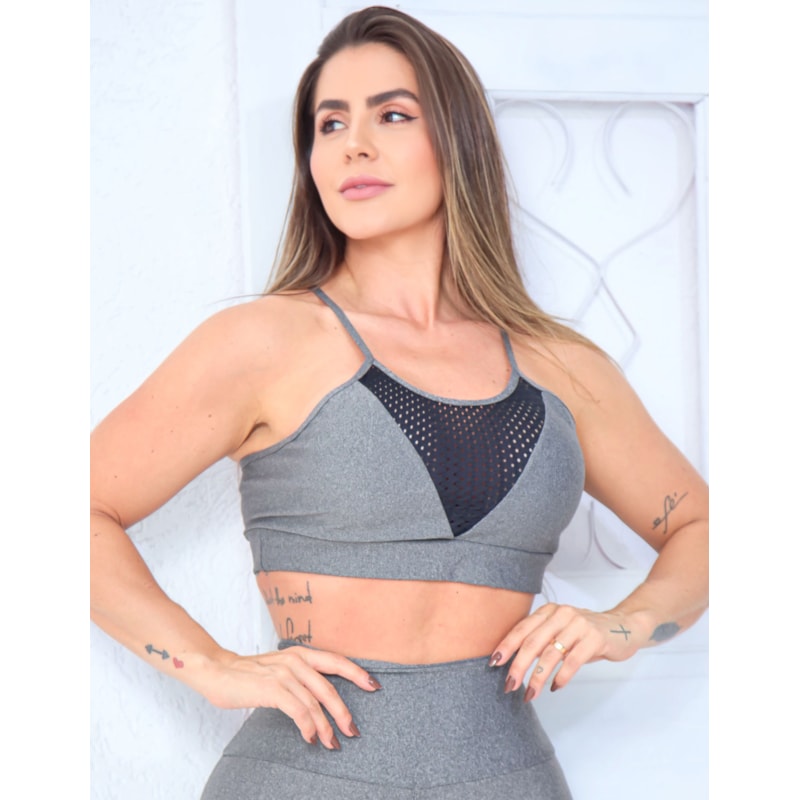 Cropped Fitness Feminino com Bojo Removível e Tela