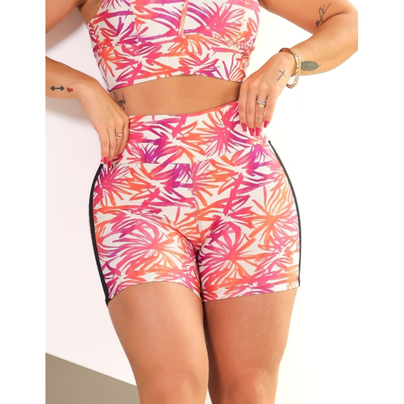 Shortinho para Ginástica Feminino em Suplex Estampado com Tela