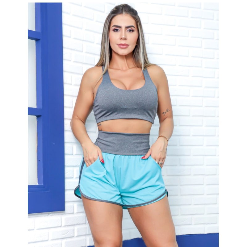Conjunto Fitness Feminino Running Short Dry e Top com Bojo Removível