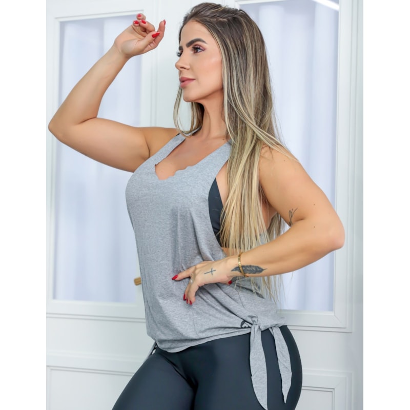 Camiseta Regata Feminina Esportiva com Nó Lateral Ajustável