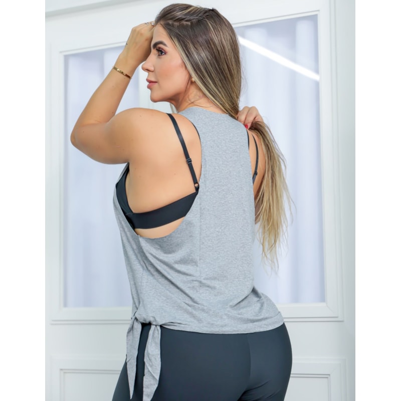 Camiseta Regata Feminina Esportiva com Nó Lateral Ajustável