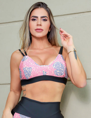 Top Feminino Esportivo Estampado com Alças Reguláveis e Bojo Removível