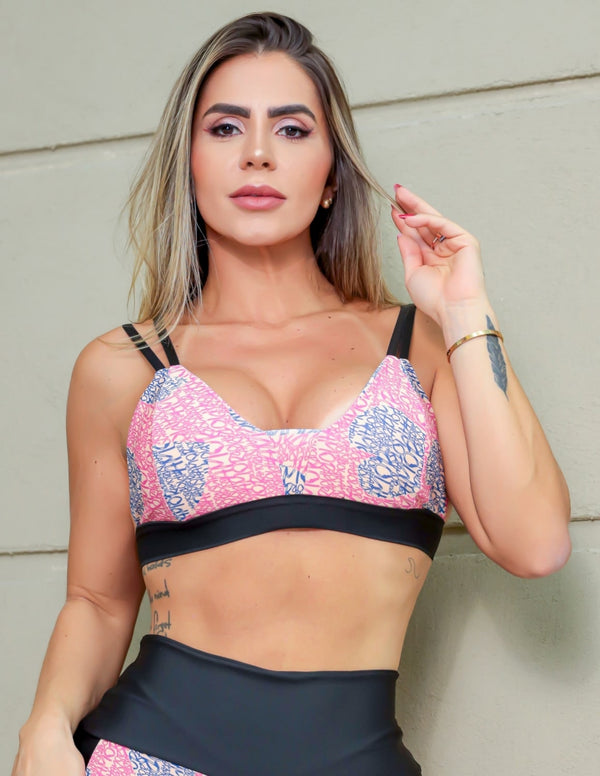 Top Feminino Esportivo Estampado com Alças Reguláveis e Bojo Removível