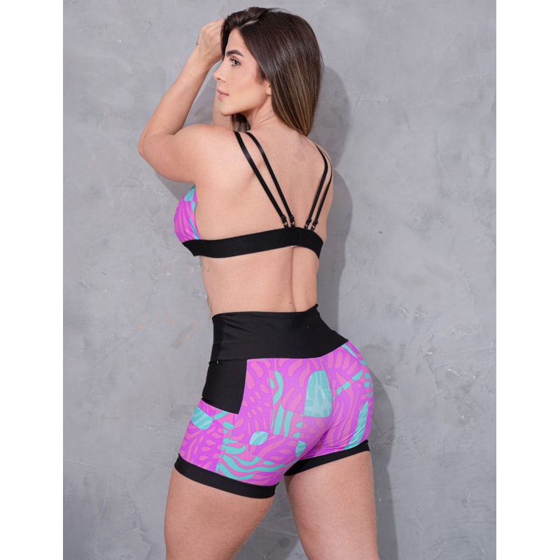 Conjunto Feminino Estampado Short Top com Bojo e Bolsos Laterais
