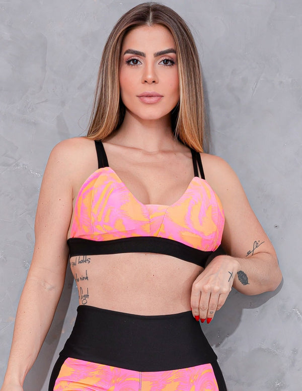 Top Esportivo Feminino Estampado com Alcinhas e Bojo Removível