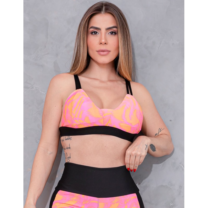Top Esportivo Feminino Estampado com Alcinhas e Bojo Removível