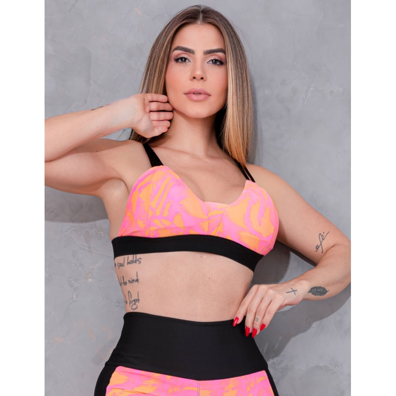 Top Esportivo Feminino Estampado com Alcinhas e Bojo Removível