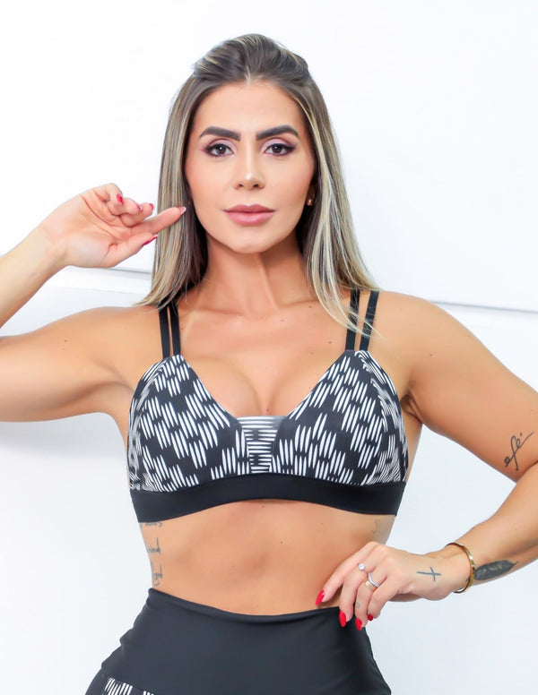 Top Feminino Fitness Estampado com Alcinhas e Bojo Removível