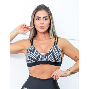 Top Feminino Fitness Estampado com Alcinhas e Bojo Removível