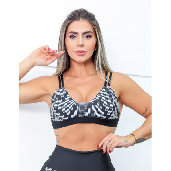 Top Feminino Fitness Estampado com Alcinhas e Bojo Removível