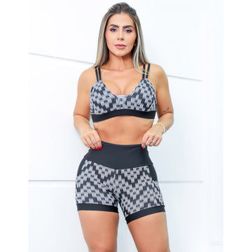 Conjunto Feminino Estampado Top com Bojo e Short com Bolsos Laterais