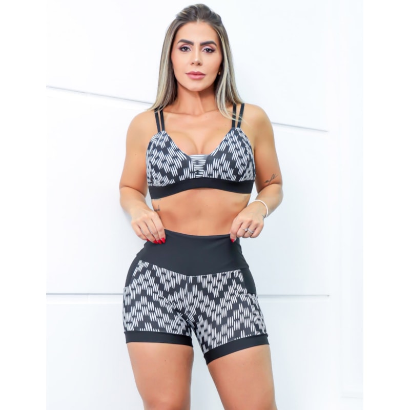 Conjunto Feminino Estampado Top com Bojo e Short com Bolsos Laterais