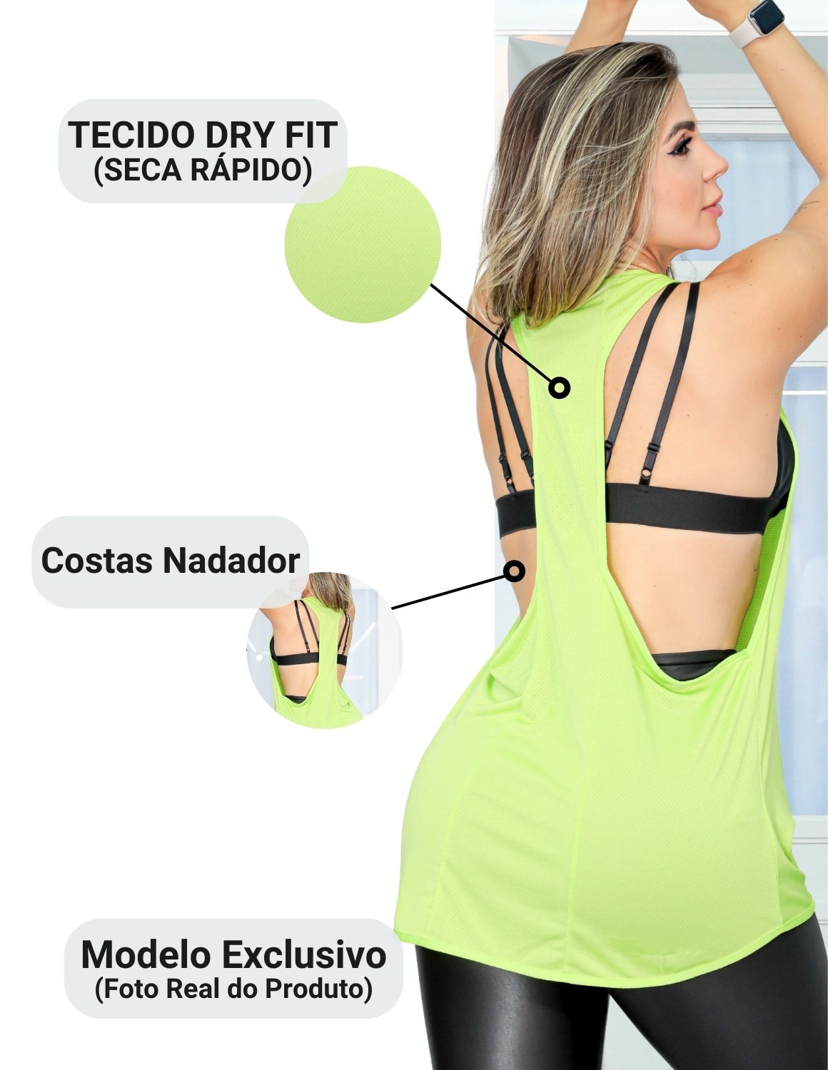 Kit com 3 Camisetas Regata Esportiva Feminina em Dyr Fit Cavada