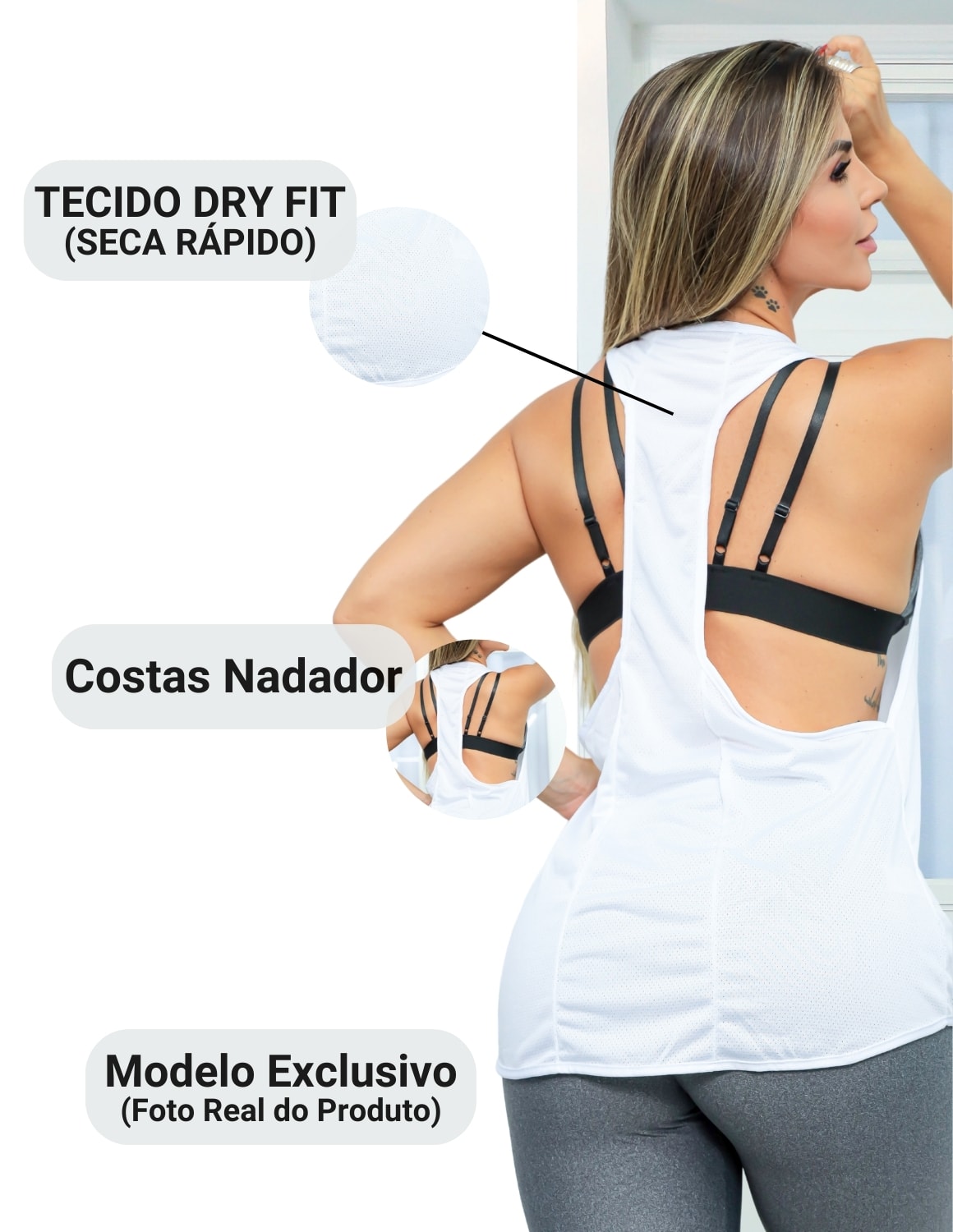 Kit com 3 Camisetas Feminina em Dry Fit Cavada para Academia