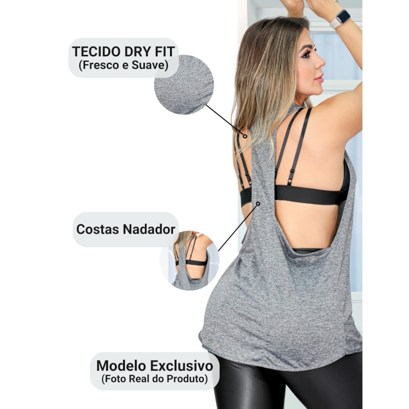 Kit com 3 Camisetas Feminina em Dry Fit Cavada para Academia