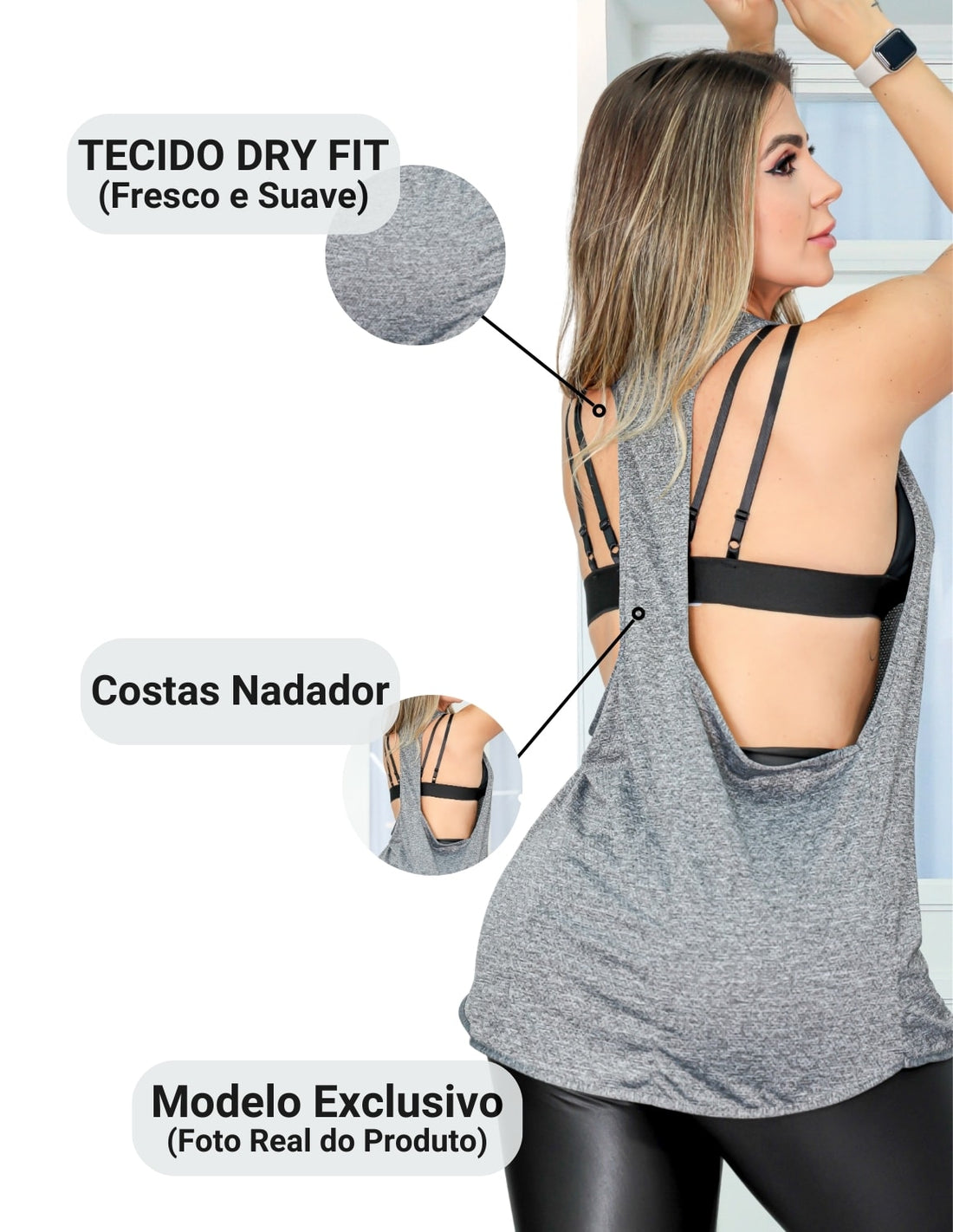 Kit com 3 Camisetas Feminina em Dry Fit Cavada para Academia