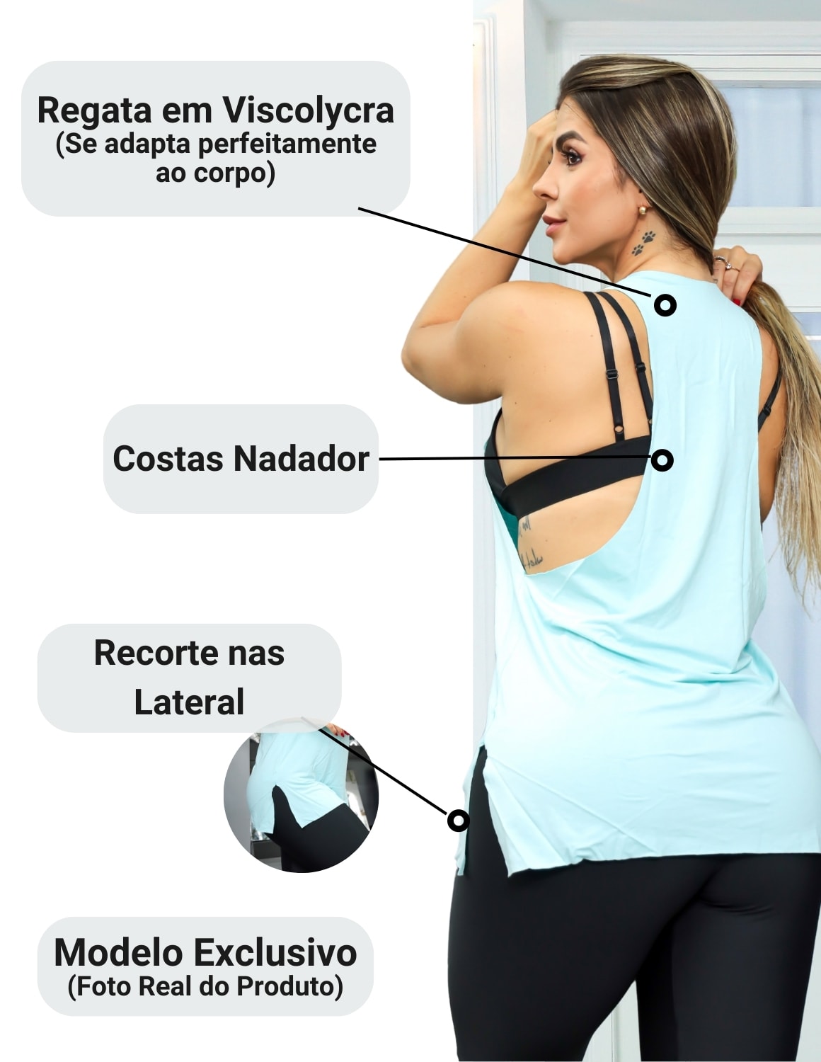KIT com 3 Regatas Longline Feminina Toque de Elegância e Recortes Laterais