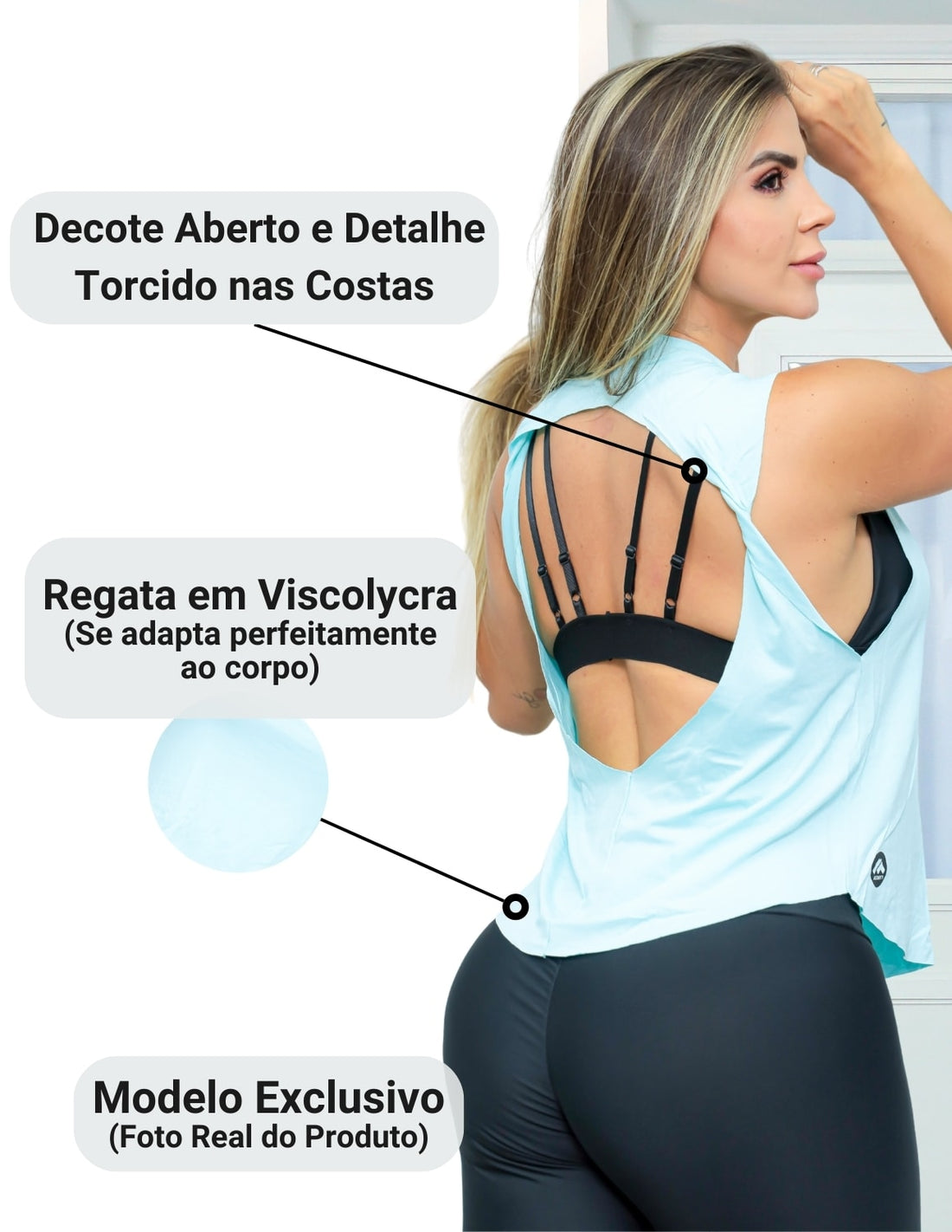 Kit com 3 Regatas Esportivas Feminina com Abertura nas Costas
