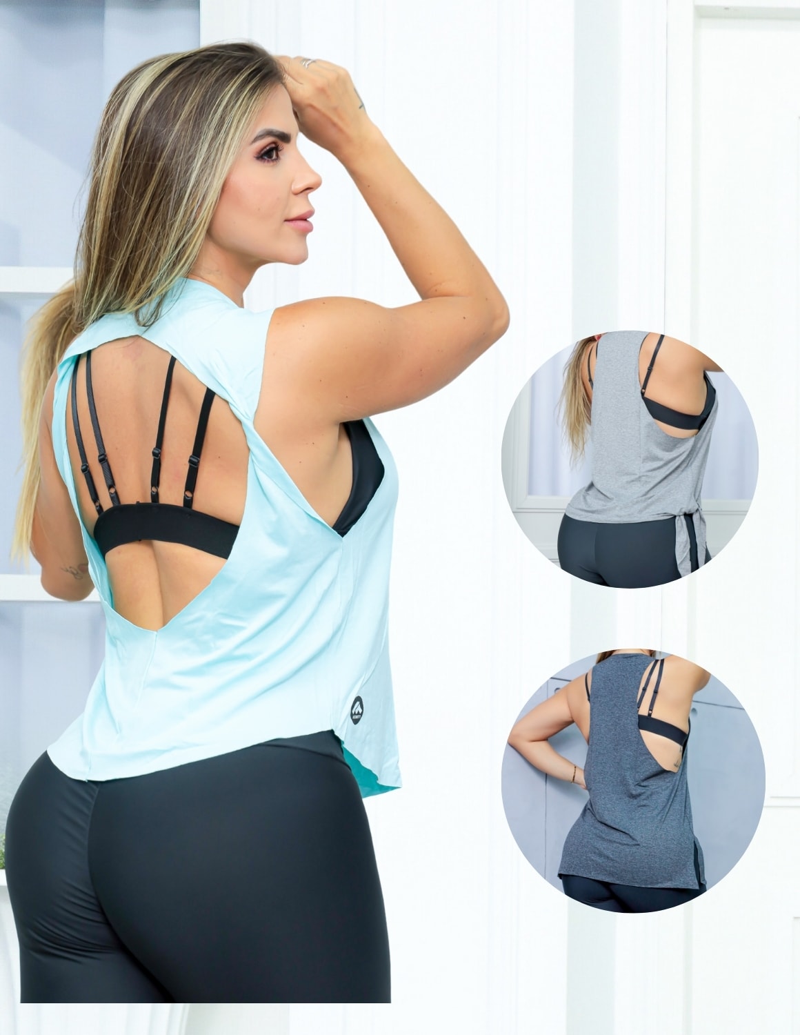 Kit com 3 Modelos de Blusas Feminina Cropped Regata Camiseta Fitness em Viscolycra