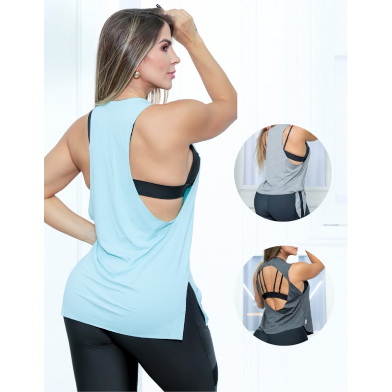 Kit com 3 Modelos de Camisetas Regata Feminina em Viscolycra para Academia