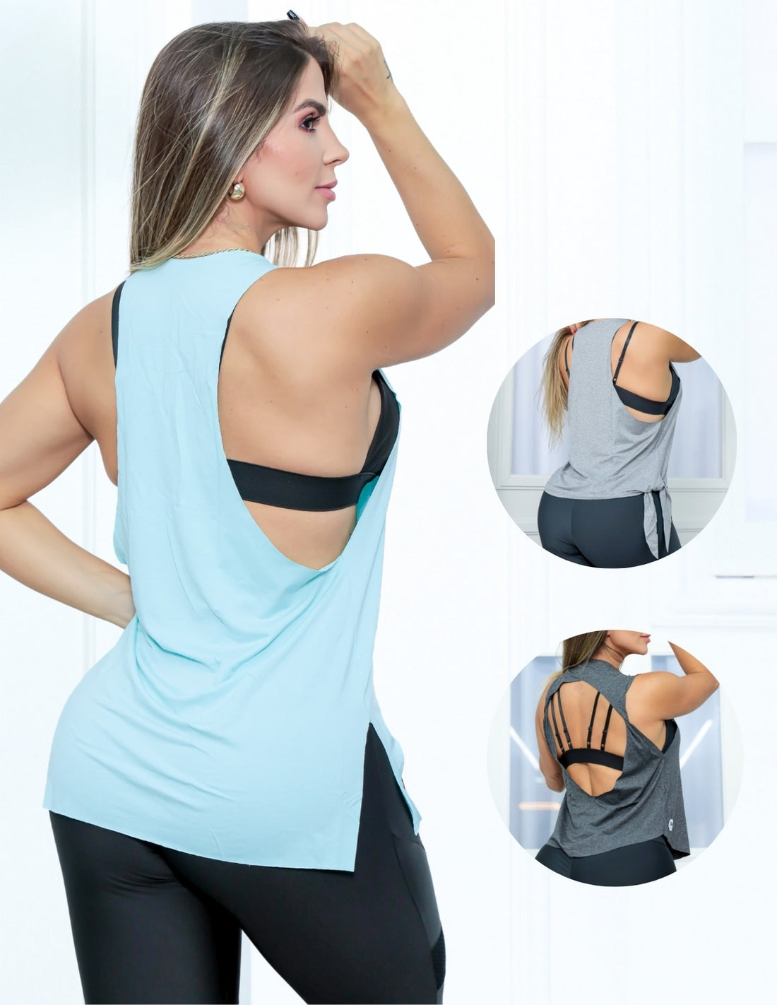 Kit com 3 Modelos de Camisetas Regata Feminina em Viscolycra para Academia