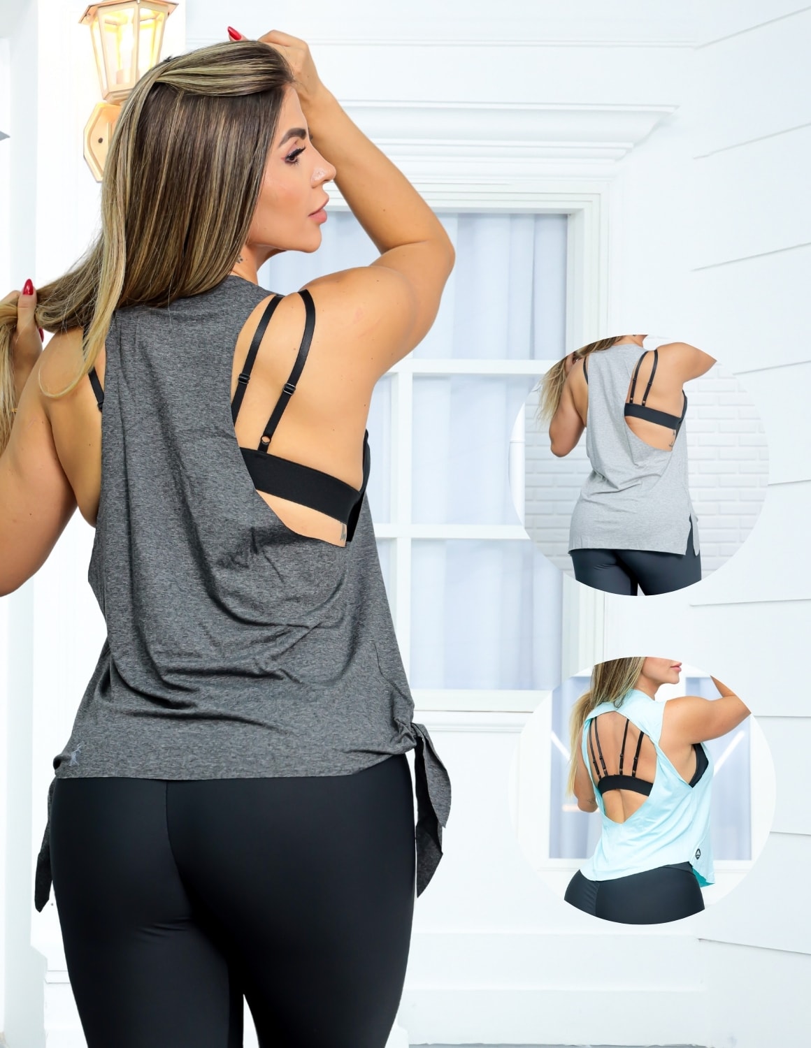 Kit com 3 Modelos de Regatas Feminina para Academia em Viscolycra